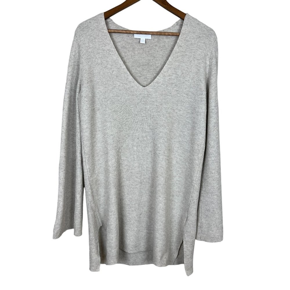 White‎ Label The Company Tunic Sweater 8 Wool Cashmere Ribbed Bell Sleeve V-Neck